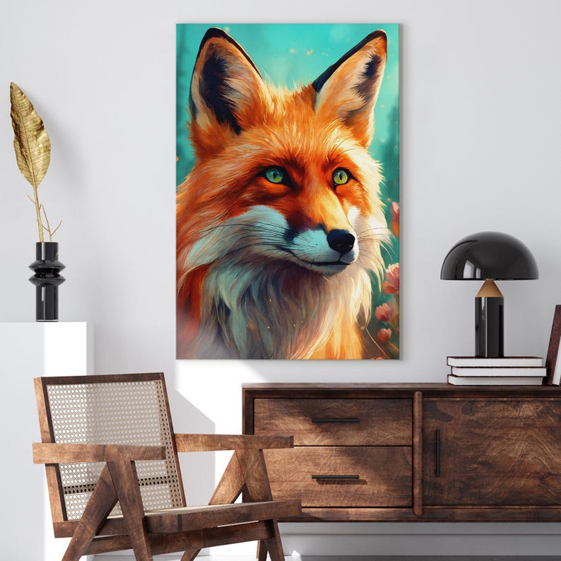 Fox Canvas Wall Art | Vibrant Watercolor Style Animal Painting Print | Modern Wildlife Home Decor, Nature Art, Large Print ready To Hang