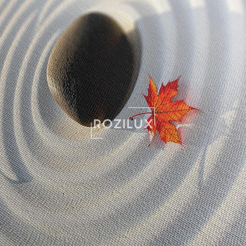 Zen Garden Canvas Print | Minimalist Meditation Wall Art | Peaceful Stone and Leaf Home Decor | Serene Nature Print