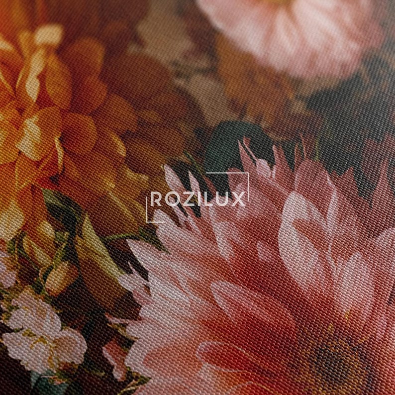 Vibrant Floral Still Life Canvas Print | Pink Orange Dahlia Wall Art | Botanical Home Decor