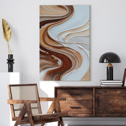 Neutral Abstract Canvas Print, Brown White Beige Swirl Wall Art, Modern Textured Home Decor, Large Wall Art