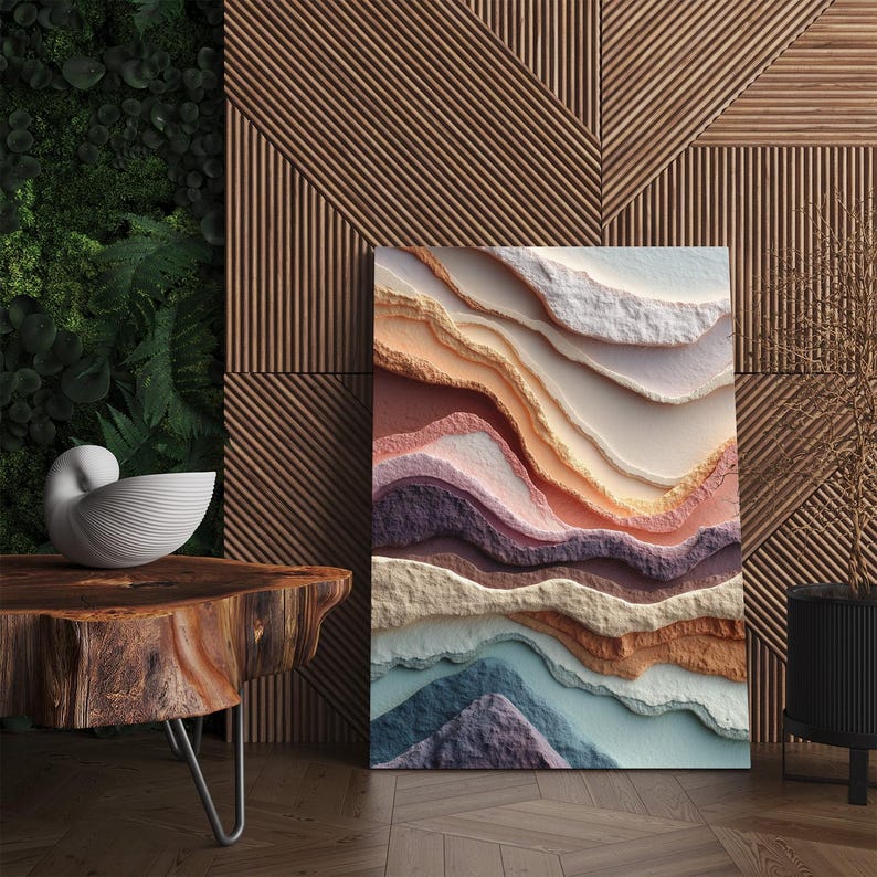 Abstract Layered Canvas Print, Modern Textured Organic Wall Art, Earth Tone Home Decor, Large Wall Art Print