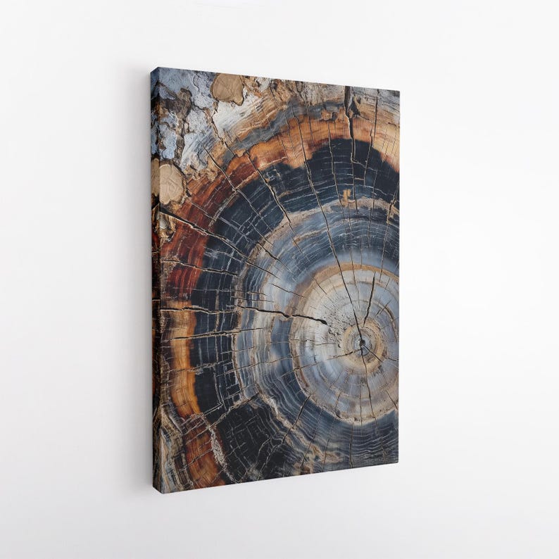 Petrified Wood Canvas Print, Abstract Tree Ring Wall Art, Natural Stone Wood Decor Boho