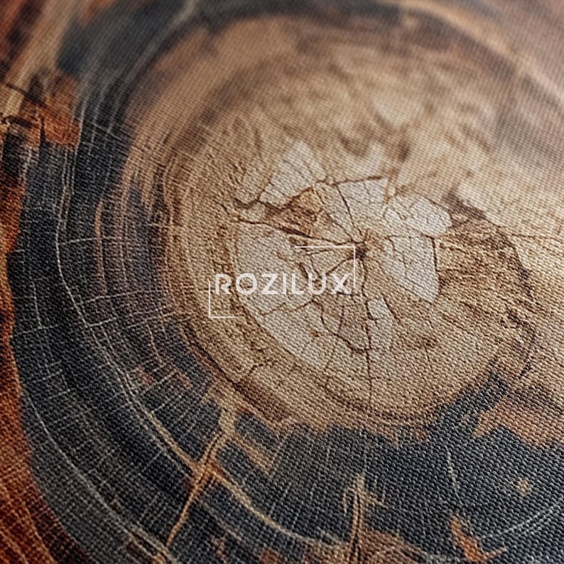 Petrified Wood Tree Ring Canvas Print, Abstract Wood Wall Art, Modern Nature Decor, Earth Tone Organic Art Boho
