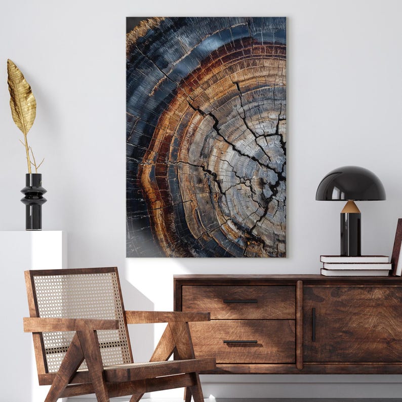 Abstract Tree Ring Canvas Print | Nature Inspired Wood Grain Wall Art Decor for Living Room Office Bedroom | Organic Abstract Art Boho