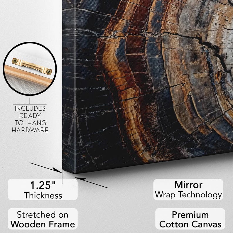 Abstract Tree Ring Canvas Print | Nature Inspired Wood Grain Wall Art Decor for Living Room Office Bedroom | Organic Abstract Art Boho