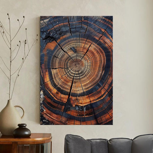 Abstract Tree Ring Wall Art | Burnt Wood Slice Canvas Print | Rustic Modern Home Decor Boho