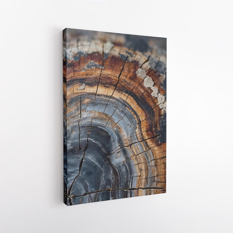 Petrified Wood Wall Art, Abstract Tree Ring Canvas Print, Unique Wood Grain Print, Earthy Nature Decor Boho