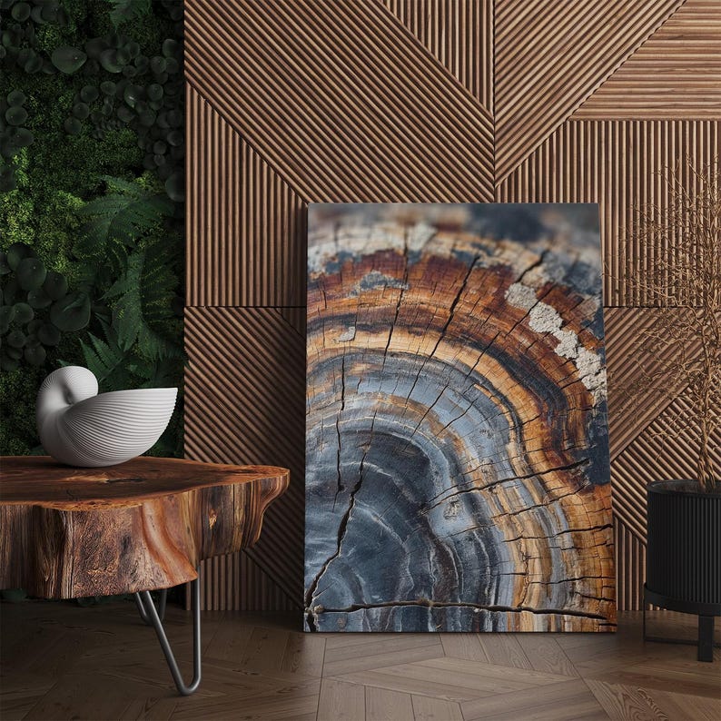 Petrified Wood Wall Art, Abstract Tree Ring Canvas Print, Unique Wood Grain Print, Earthy Nature Decor Boho