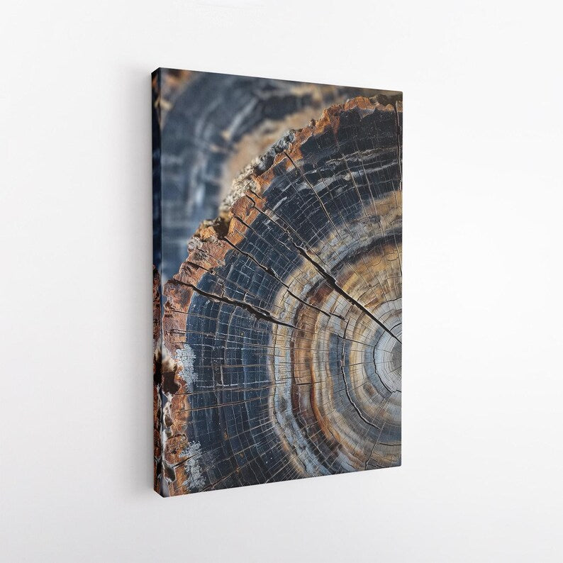 Petrified Wood Tree Ring Canvas Print, Ancient Nature Wall Art, Earthy Rustic Home Decor Boho
