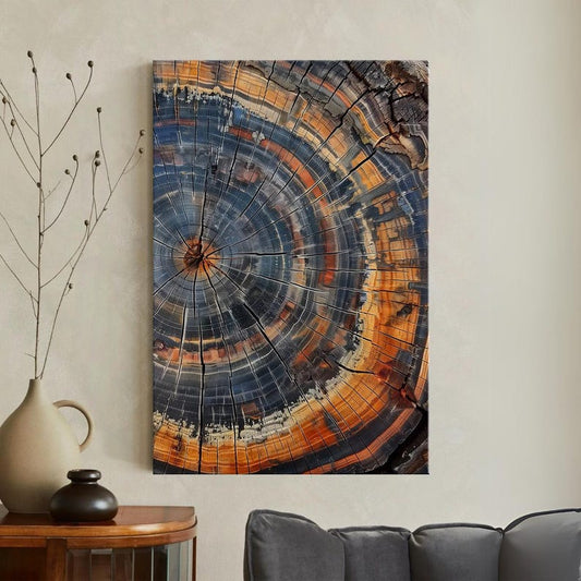 Petrified Wood Tree Ring Canvas Print, Abstract Nature Wall Art, Unique Wood Grain Art Print, Colorful Rustic Home Decor Boho