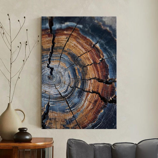 Petrified Wood Tree Ring Canvas Print | Abstract Geology Art | Rustic Earth Tones Wall Decor Boho