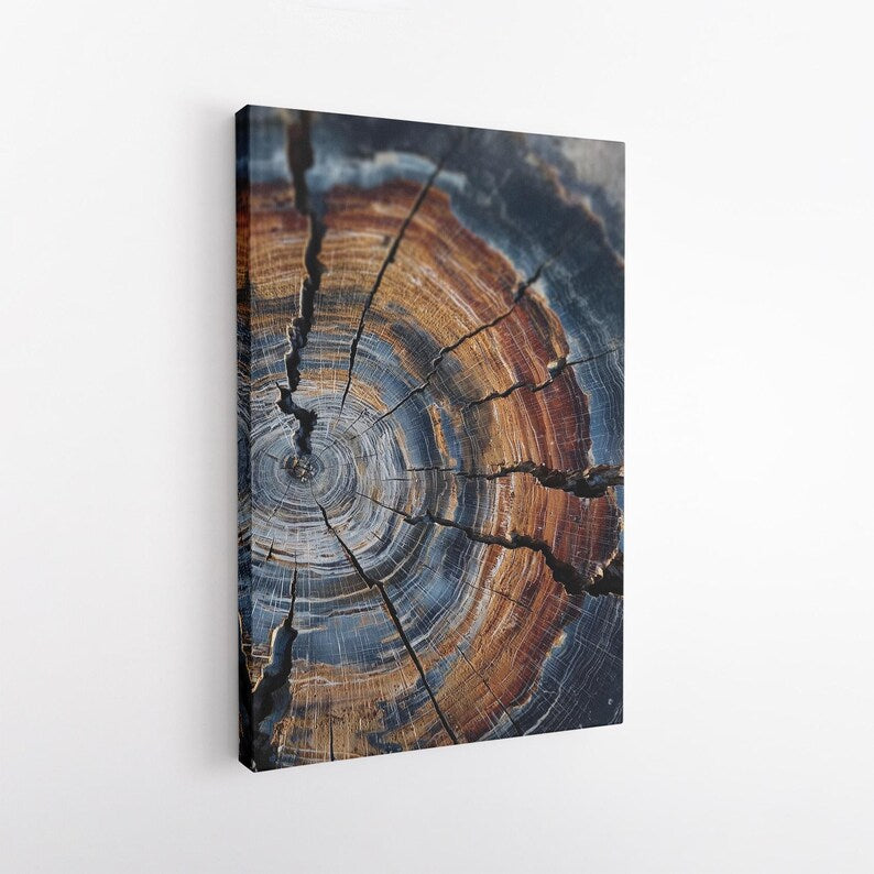 Petrified Wood Tree Ring Canvas Print | Abstract Geology Art | Rustic Earth Tones Wall Decor Boho