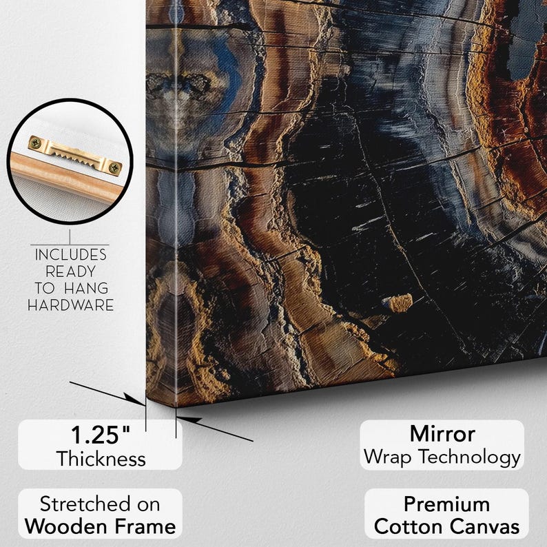 Petrified Wood Canvas Print | Abstract Tree Ring Wall Art | Natural Texture Home Decor Boho