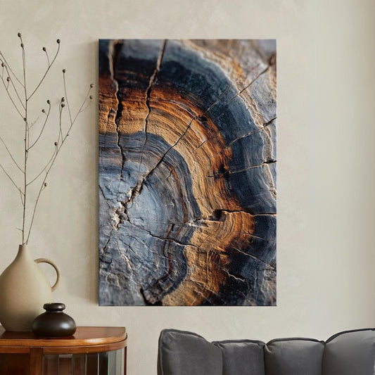 Petrified Wood Tree Ring Canvas Print | Abstract Wood Grain Wall Art Decor Boho