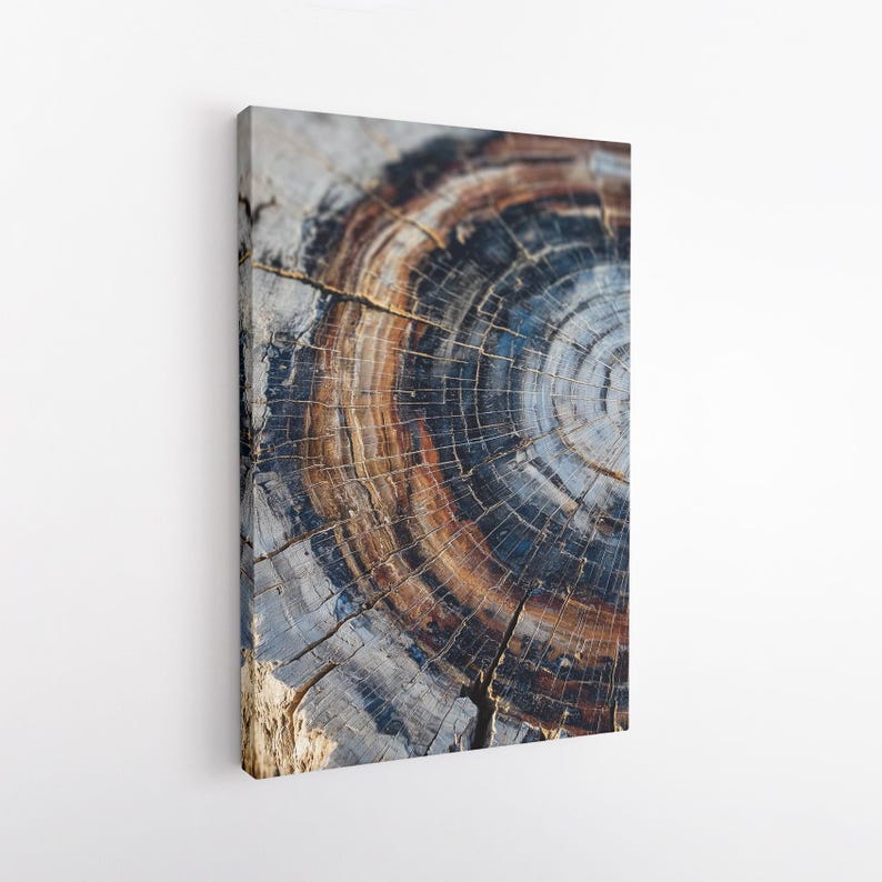 Petrified Wood Wall Art, Tree Ring Canvas Print, Abstract Nature Art, Earthy Decor Boho