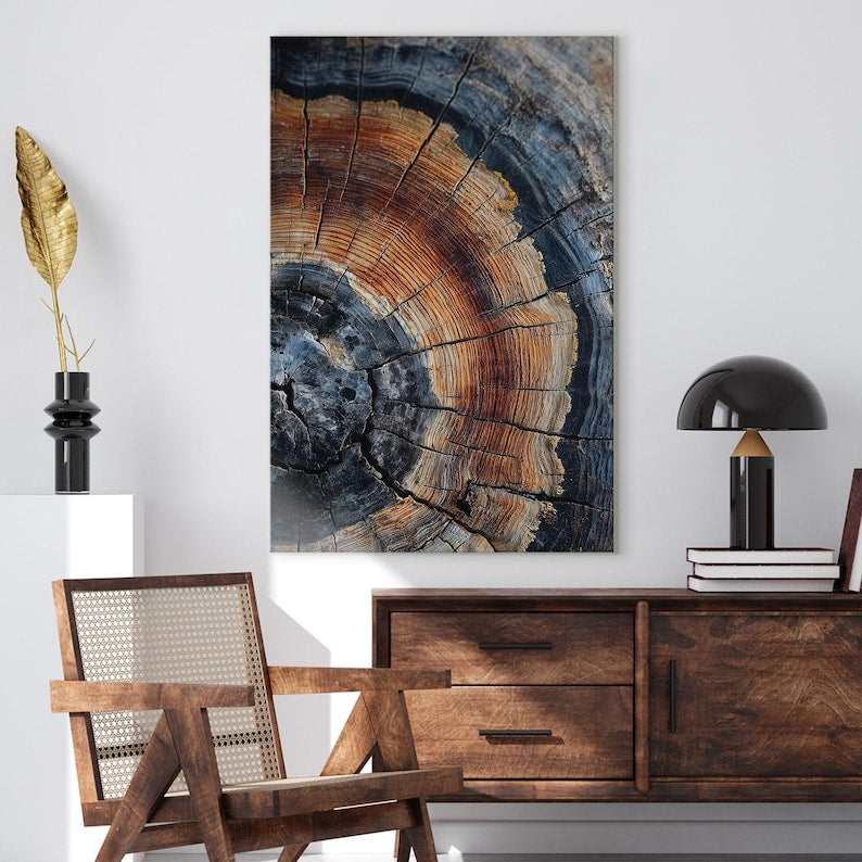 Tree Ring Canvas Wall Art, Rustic Wood Grain Abstract Print, Nature Home Decor Boho