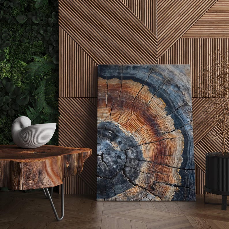 Tree Ring Canvas Wall Art, Rustic Wood Grain Abstract Print, Nature Home Decor Boho