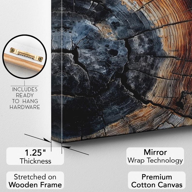 Tree Ring Canvas Wall Art, Rustic Wood Grain Abstract Print, Nature Home Decor Boho