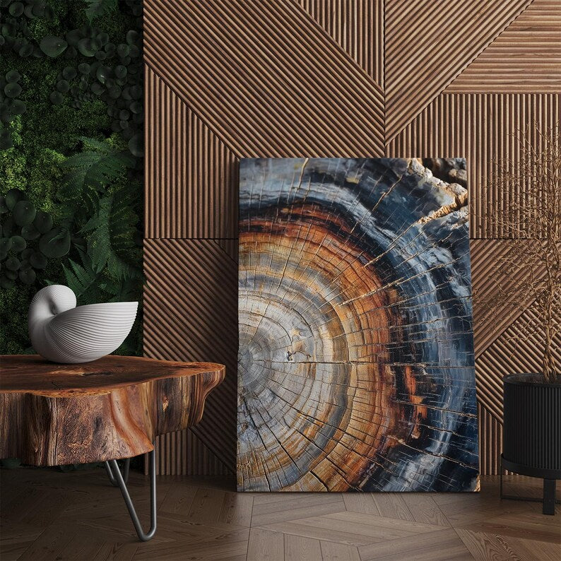 Petrified Wood Wall Art | Tree Ring Canvas Print | Abstract Nature Photography Print | Rustic Home Decor Boho
