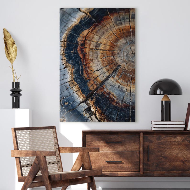 Tree Ring Wood Grain Wall Art, Abstract Nature Canvas Print, Modern Rustic Home Decor, Annual Rings Print Boho