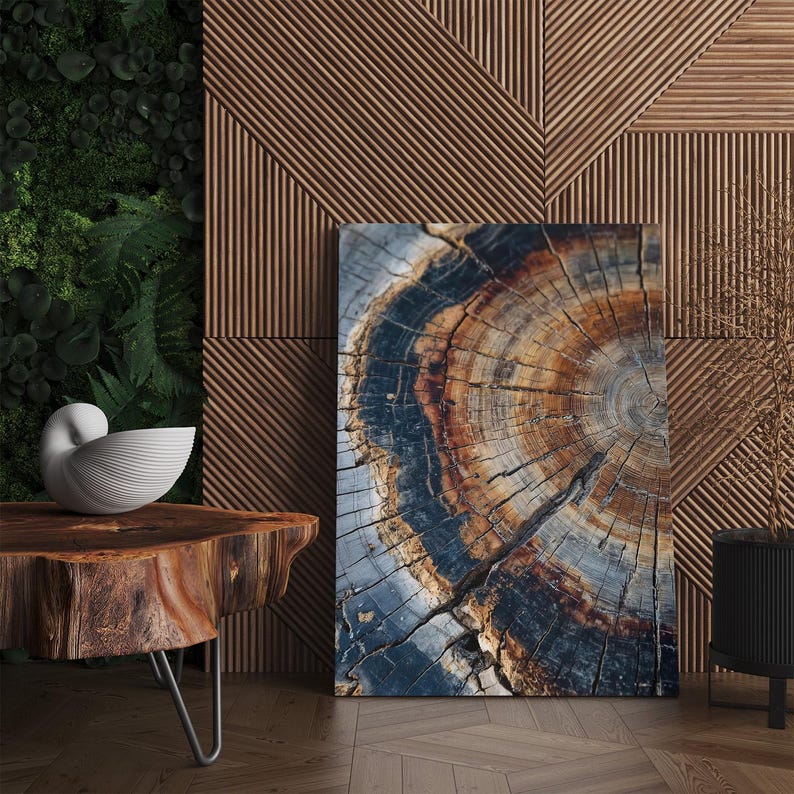 Tree Ring Wood Grain Wall Art, Abstract Nature Canvas Print, Modern Rustic Home Decor, Annual Rings Print Boho