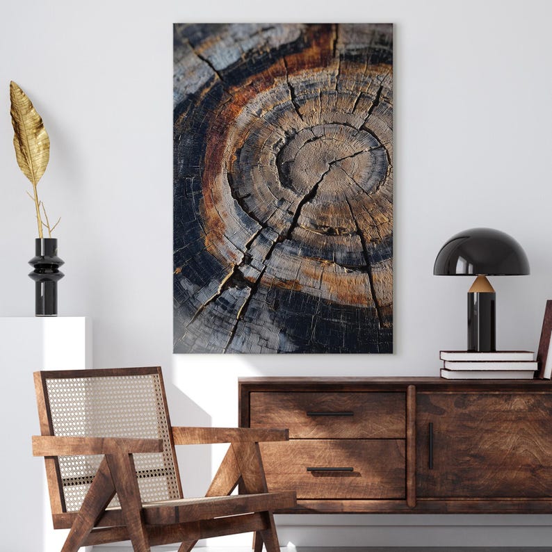 Tree Ring Wood Texture Canvas Print, Rustic Abstract Nature Wall Art, Earth Tone Home Decor Boho