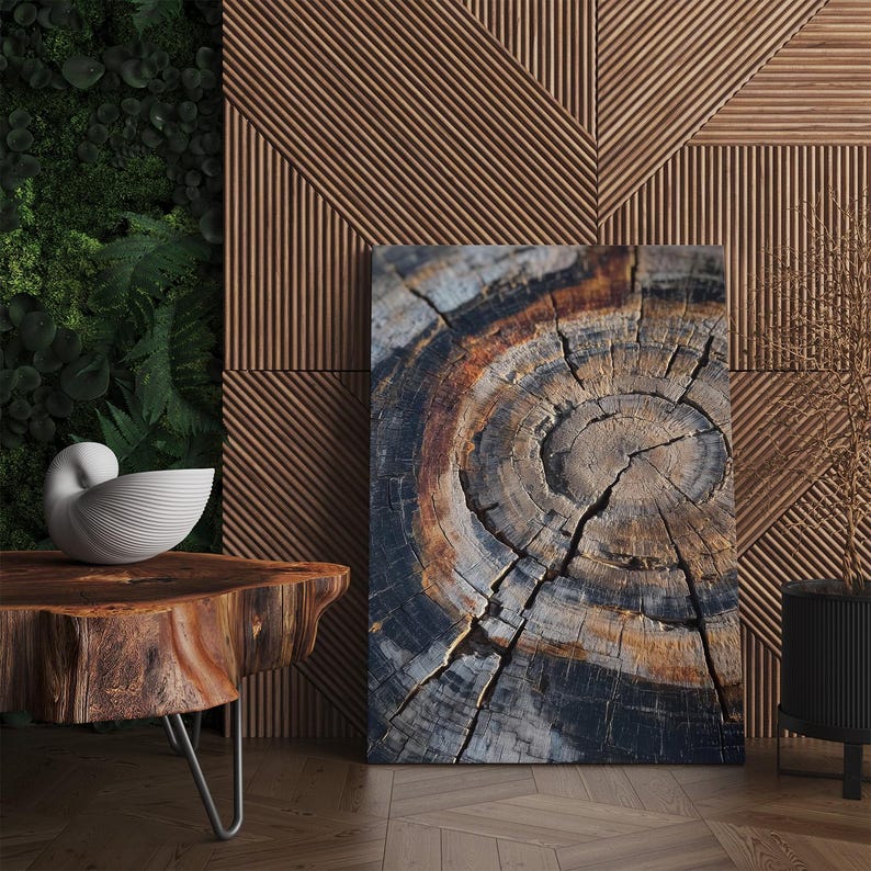 Tree Ring Wood Texture Canvas Print, Rustic Abstract Nature Wall Art, Earth Tone Home Decor Boho