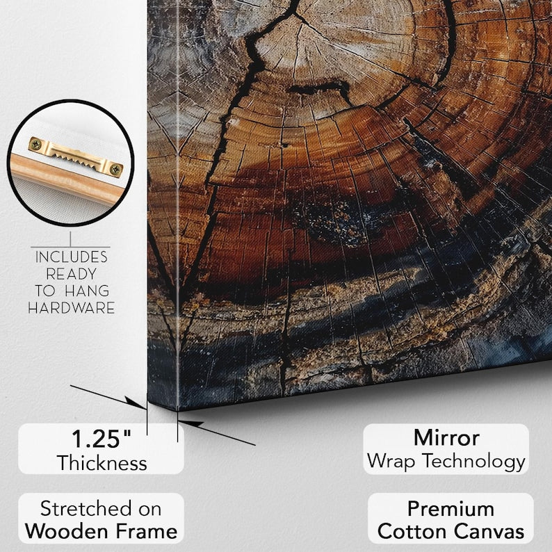 Petrified Wood Canvas Print | Abstract Tree Ring Wall Art | Natural Earthy Home Decor, Large Wall Art Print Boho