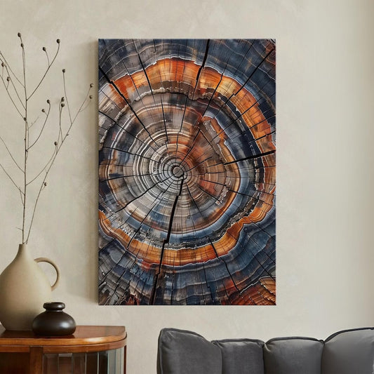 Petrified Wood Abstract Canvas Print | Colorful Tree Ring Wall Art, Rustic Organic Decor Boho