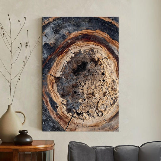 Petrified Wood Tree Ring Wall Art, Abstract Nature Canvas Print, Rustic Home Decor Print Boho