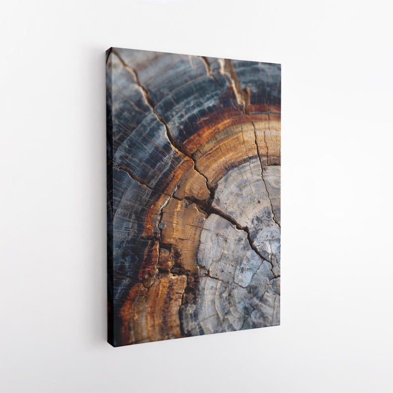 Abstract Tree Ring Canvas Wall Art, Rustic Wood Grain Print, Colorful Nature Home Decor Boho