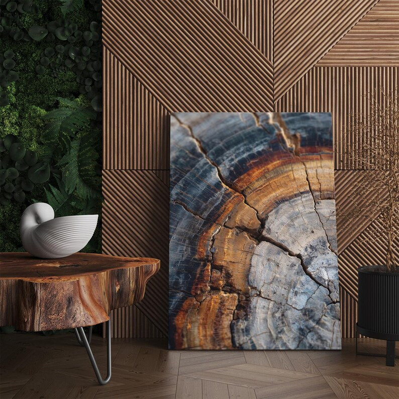 Abstract Tree Ring Canvas Wall Art, Rustic Wood Grain Print, Colorful Nature Home Decor Boho
