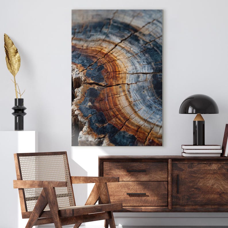 Petrified Wood Tree Ring Canvas Print | Abstract Wood Grain Wall Art Decor | Rustic Nature Print Boho