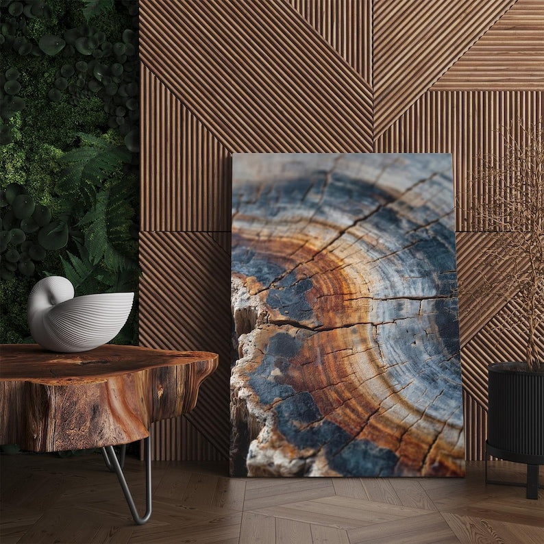 Petrified Wood Tree Ring Canvas Print | Abstract Wood Grain Wall Art Decor | Rustic Nature Print Boho