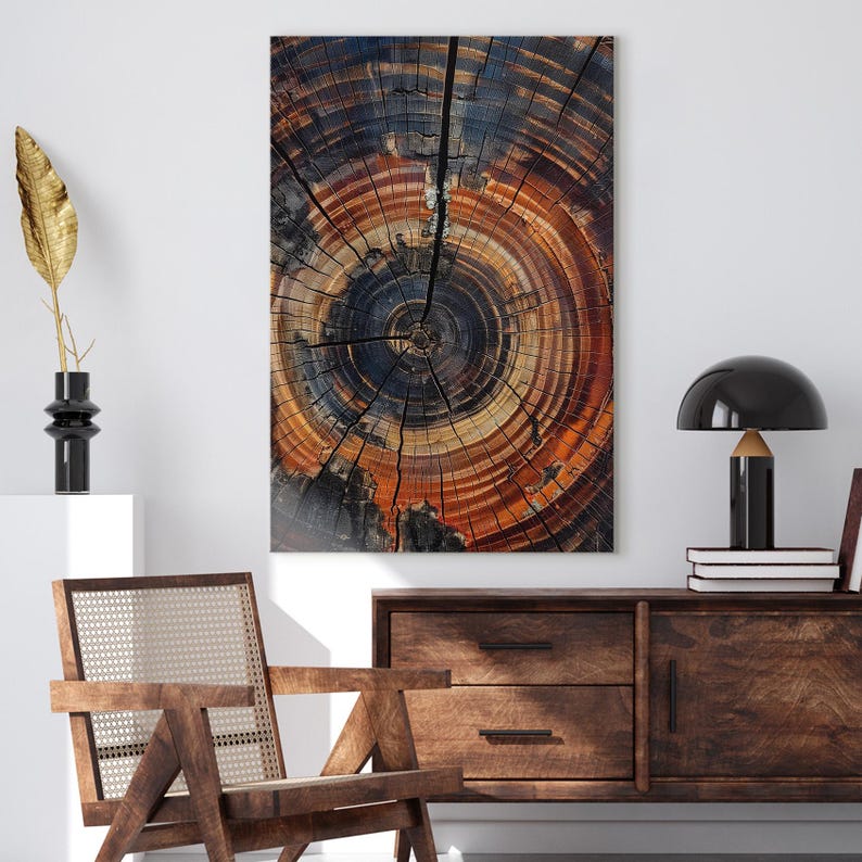 Tree Ring Canvas Print, Abstract Wood Grain Wall Art, Rustic Modern Home Decor Boho