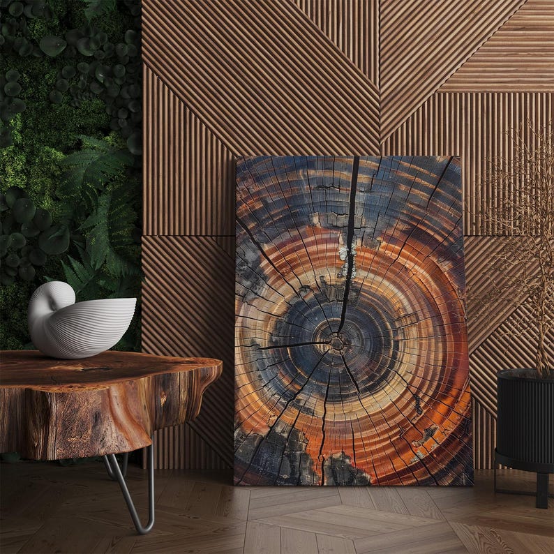 Tree Ring Canvas Print, Abstract Wood Grain Wall Art, Rustic Modern Home Decor Boho