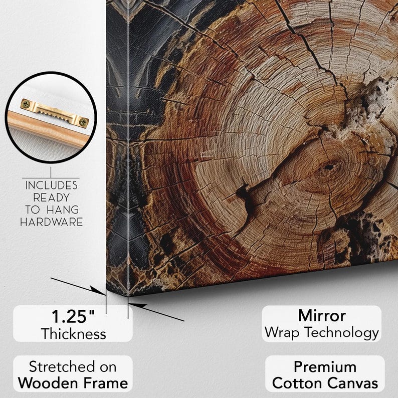 Petrified Wood Tree Ring Canvas Print | Abstract Rustic Wall Art | Natural Earthy Home Decor Boho