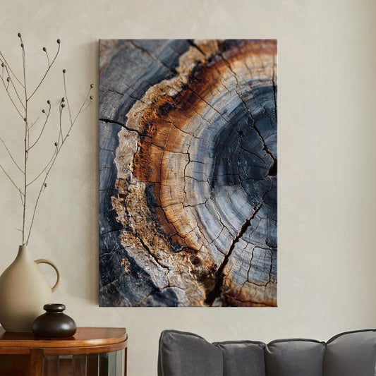 Tree Ring Wood Grain Canvas Wall Art | Rustic Nature Print | Abstract Organic Texture | Brown Grey Home Decor