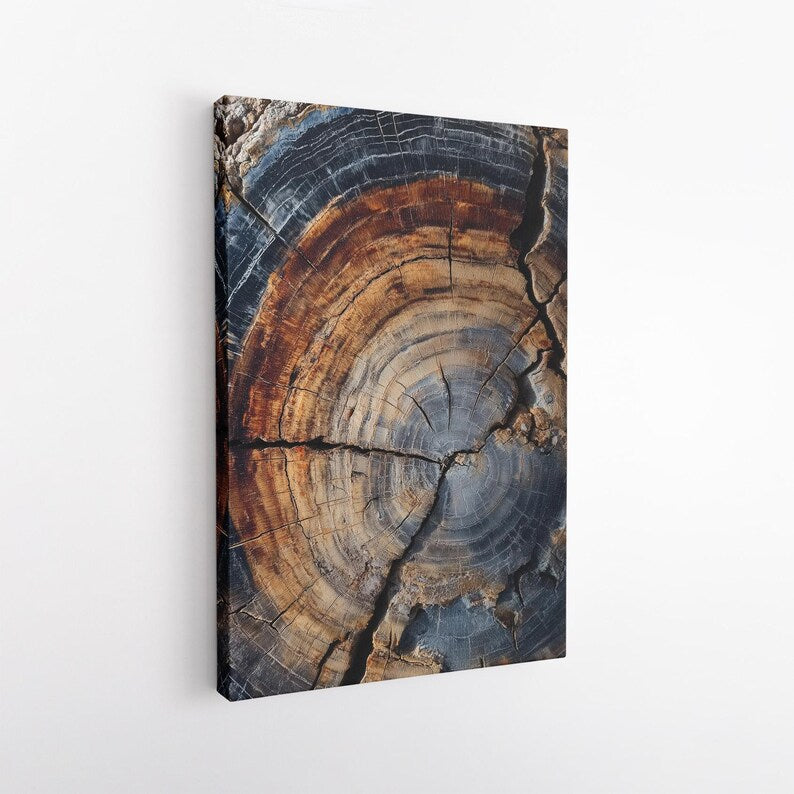 Petrified Wood Tree Ring Canvas Print | Natural Abstract Wall Art | Rustic Earthy Decor | Ready to Hang Unique Art