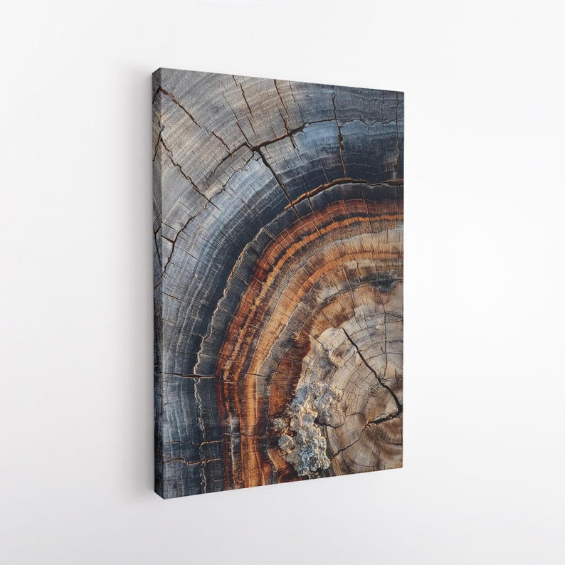 Tree Ring Canvas Print | Wood Grain Abstract Wall Art | Rustic Nature Decor | Orange Black Brown Earth Tones