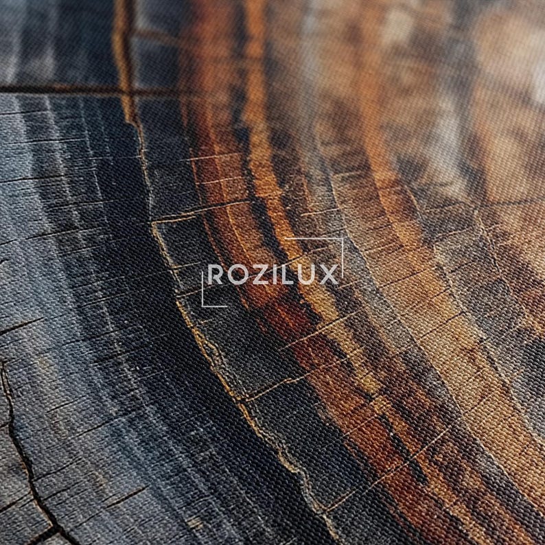 Tree Ring Canvas Print | Wood Grain Abstract Wall Art | Rustic Nature Decor | Orange Black Brown Earth Tones