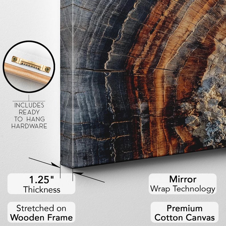 Tree Ring Canvas Print | Wood Grain Abstract Wall Art | Rustic Nature Decor | Orange Black Brown Earth Tones