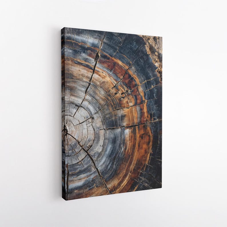 Petrified Wood Tree Ring Canvas Print | Abstract Rustic Wood Wall Art | Earth Tone Home Decor