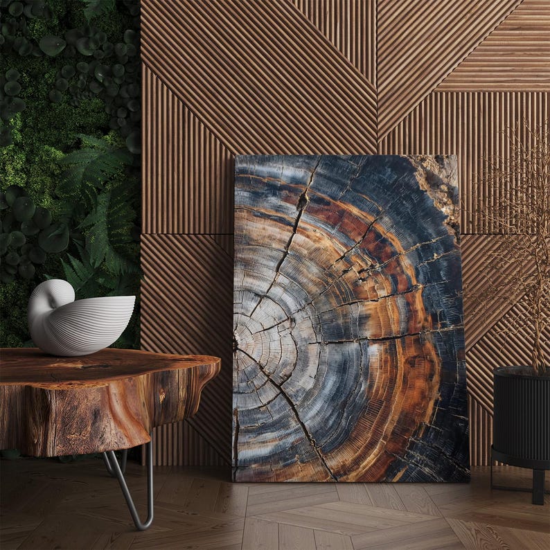 Petrified Wood Tree Ring Canvas Print | Abstract Rustic Wood Wall Art | Earth Tone Home Decor