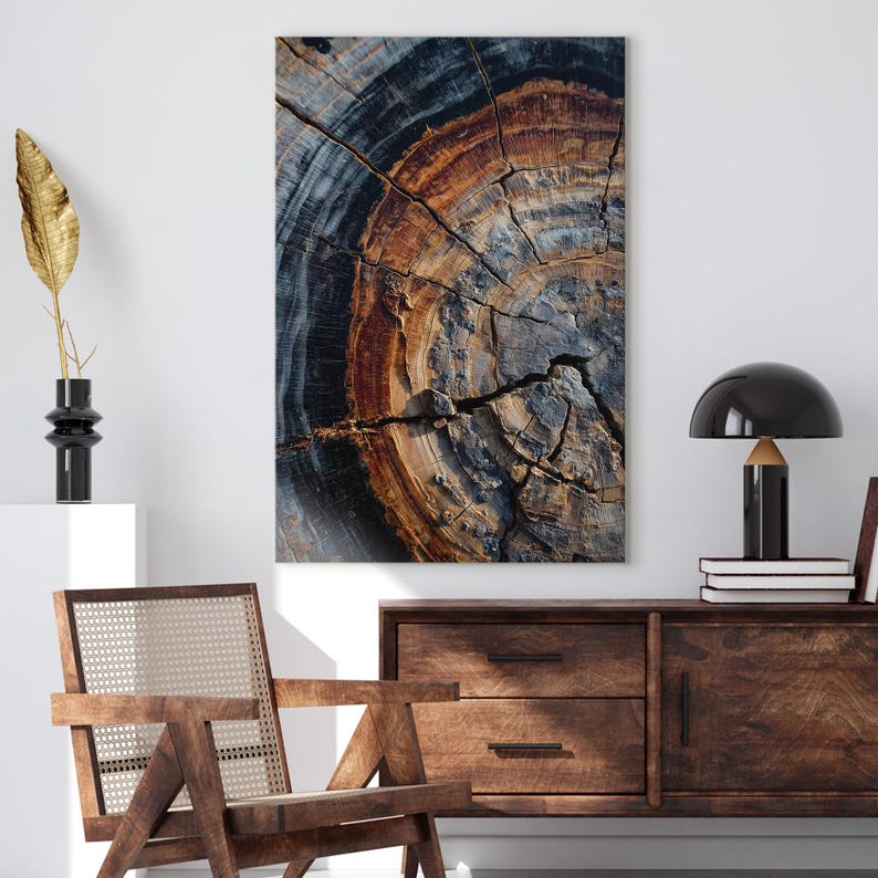 Tree Ring Wood Grain Wall Art | Abstract Rustic Canvas Print | Earth Tones Home Decor