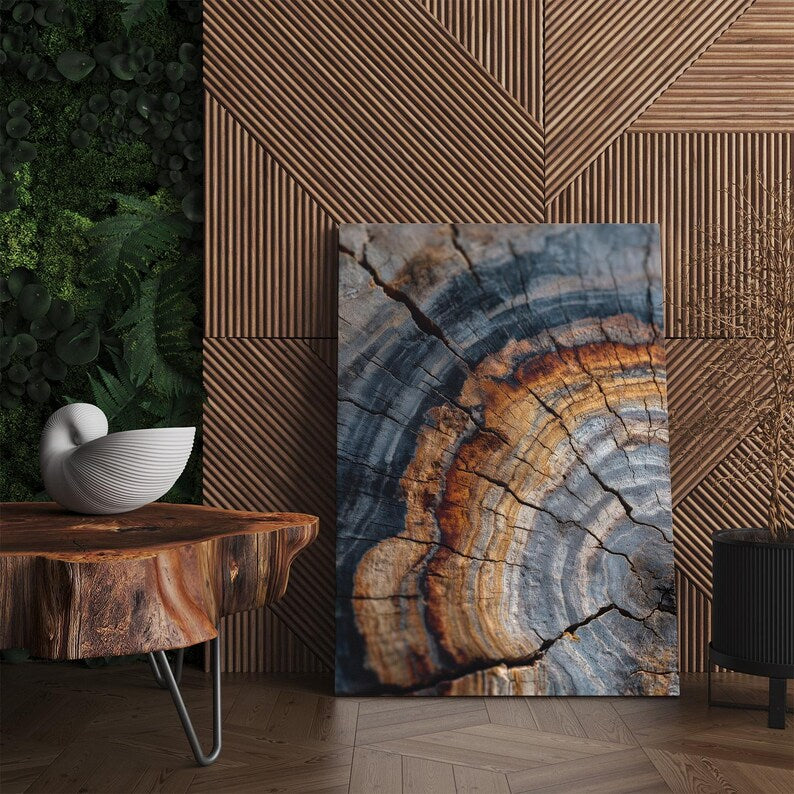 Abstract Tree Ring Canvas Print, Rustic Wood Wall Art, Natural Earthy Home Decor