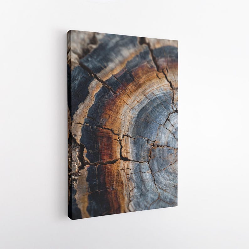 Abstract Colorful Tree Ring Canvas Print, Wood Grain Wall Art, Modern Rustic Home Decor, Large Framed Print