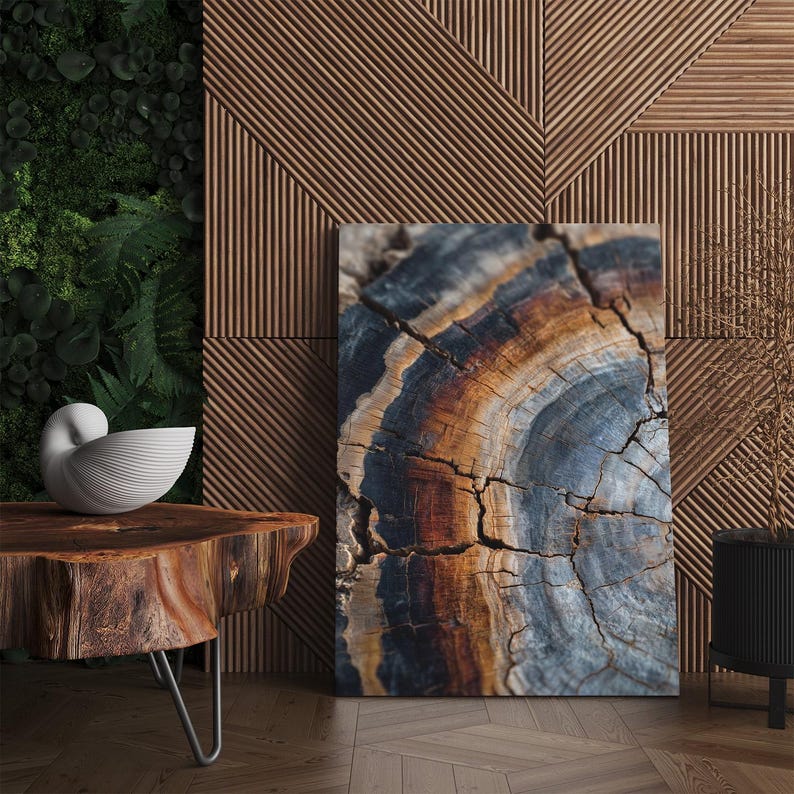 Abstract Colorful Tree Ring Canvas Print, Wood Grain Wall Art, Modern Rustic Home Decor, Large Framed Print