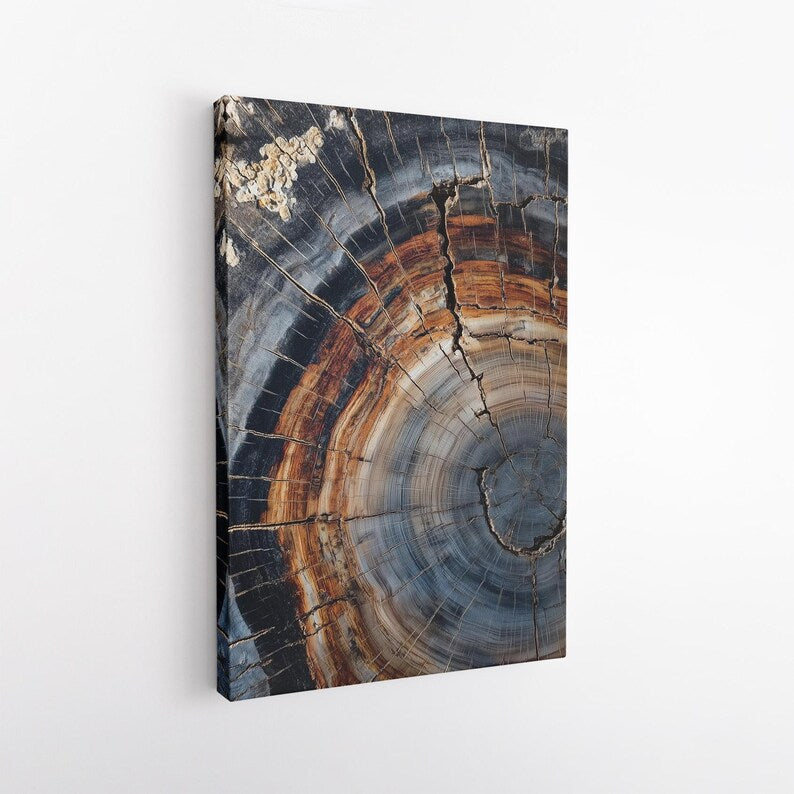 Petrified Wood Art Print, Colorful Tree Ring Canvas, Abstract Wood Grain Wall Art, Rustic Nature Home Decor