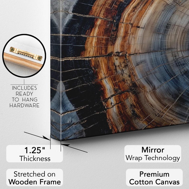Petrified Wood Art Print, Colorful Tree Ring Canvas, Abstract Wood Grain Wall Art, Rustic Nature Home Decor